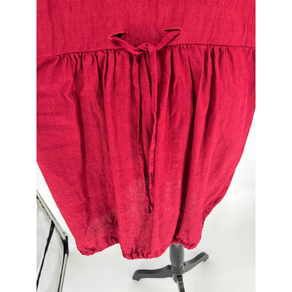 LINENBEE Linen Tunic Dress Women L Red Pockets Lagenlook Pockets Adjustable Hem - Picture 10 of 16